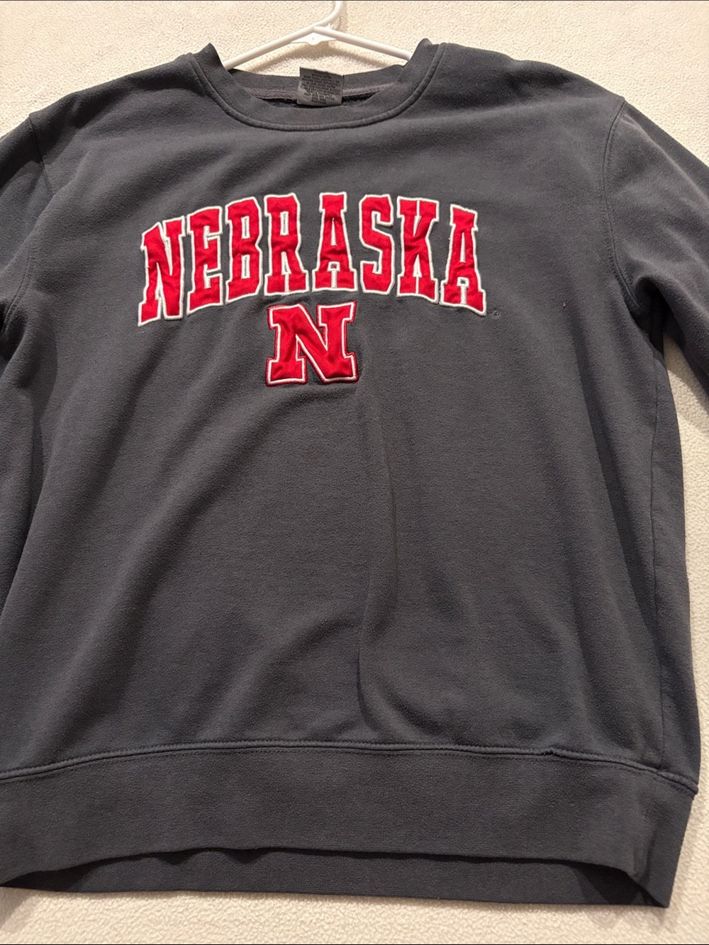 Stadium Athletics Gray Crewneck Sweatshirt with Red Nebraska Appliqué